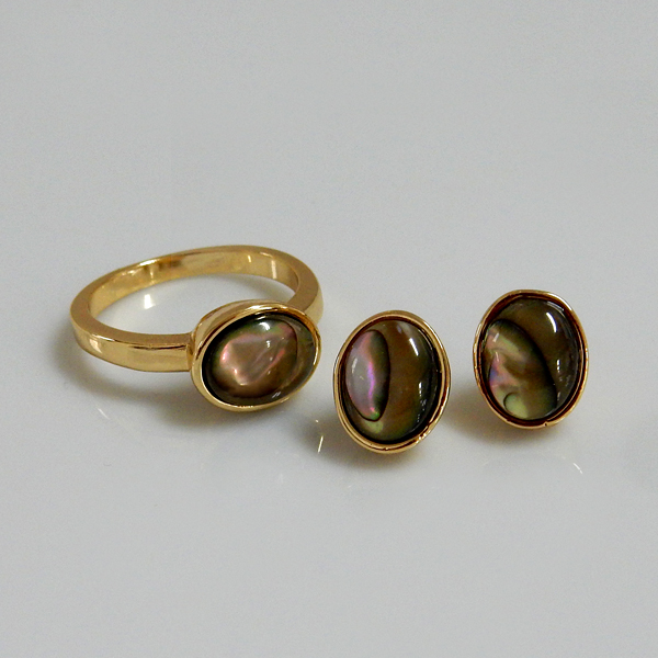 簡約橢圓型鮑魚貝套組-戒指+耳環