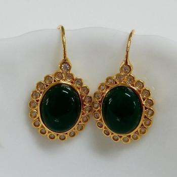 925純銀綠瑪瑙橢圓型耳環