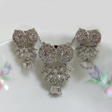 貓頭鷹鑲鑽首飾套組-項鍊+耳環