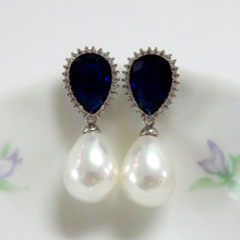 時尚藍寶色天然貝殼珍珠耳環